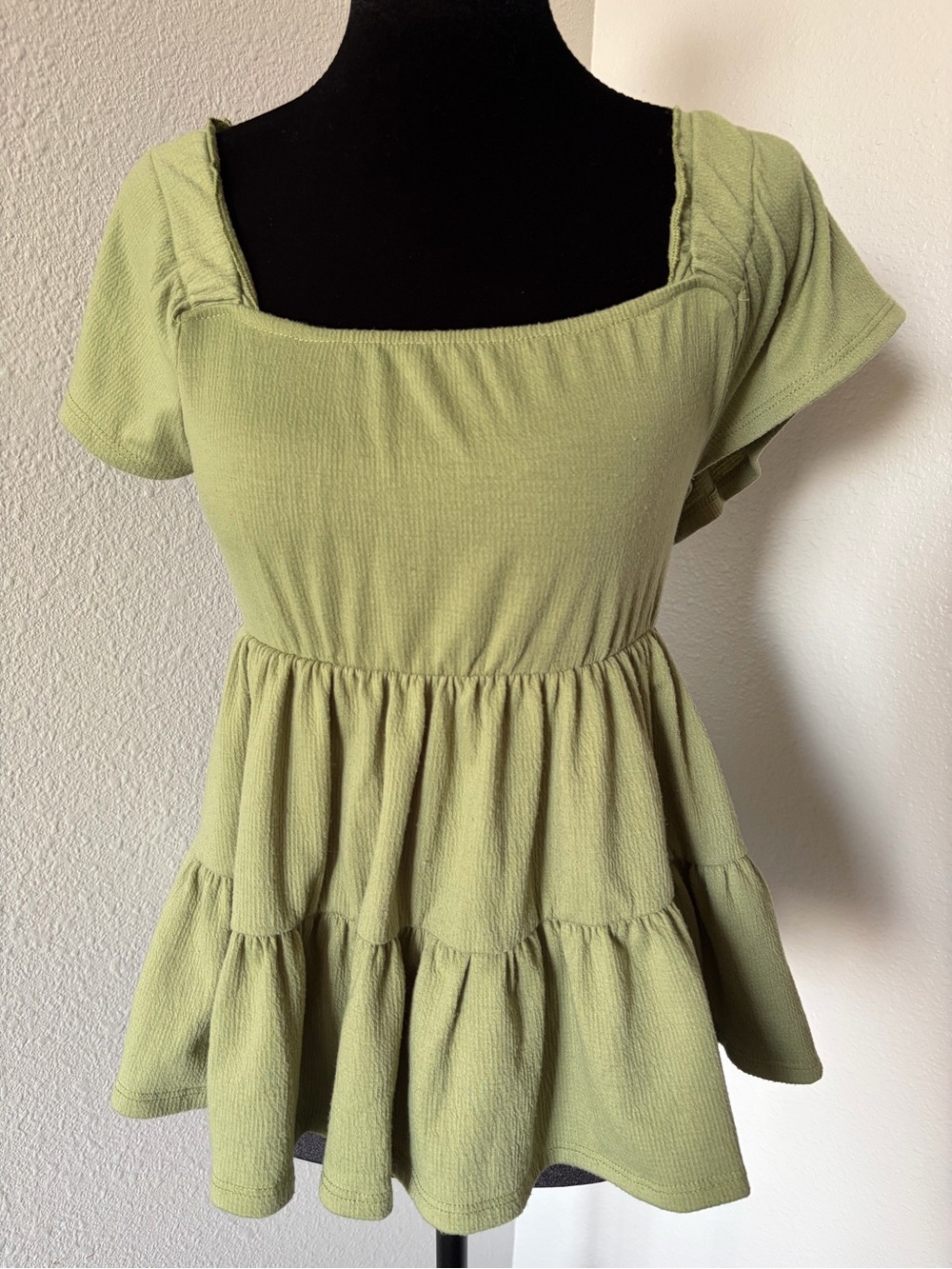 Altar'd State Light Green Square Neck Tiered Peplum Tunic